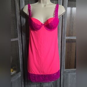 Victoria's Secret Coquette Hot Pink with Magenta Lace Baby Doll Nightie, 34B